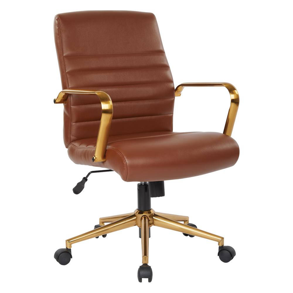 Mid-Back Saddle Faux Leather Chair with Gold Finish Arms and Base K/D, FL22991G-U41. Picture 1