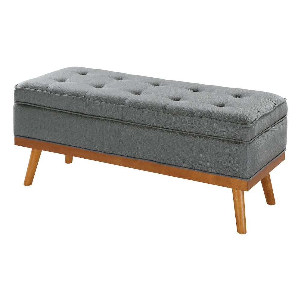 Katheryn Storage Bench in Charcoal Fabric with Spice Finish Legs. Picture 4