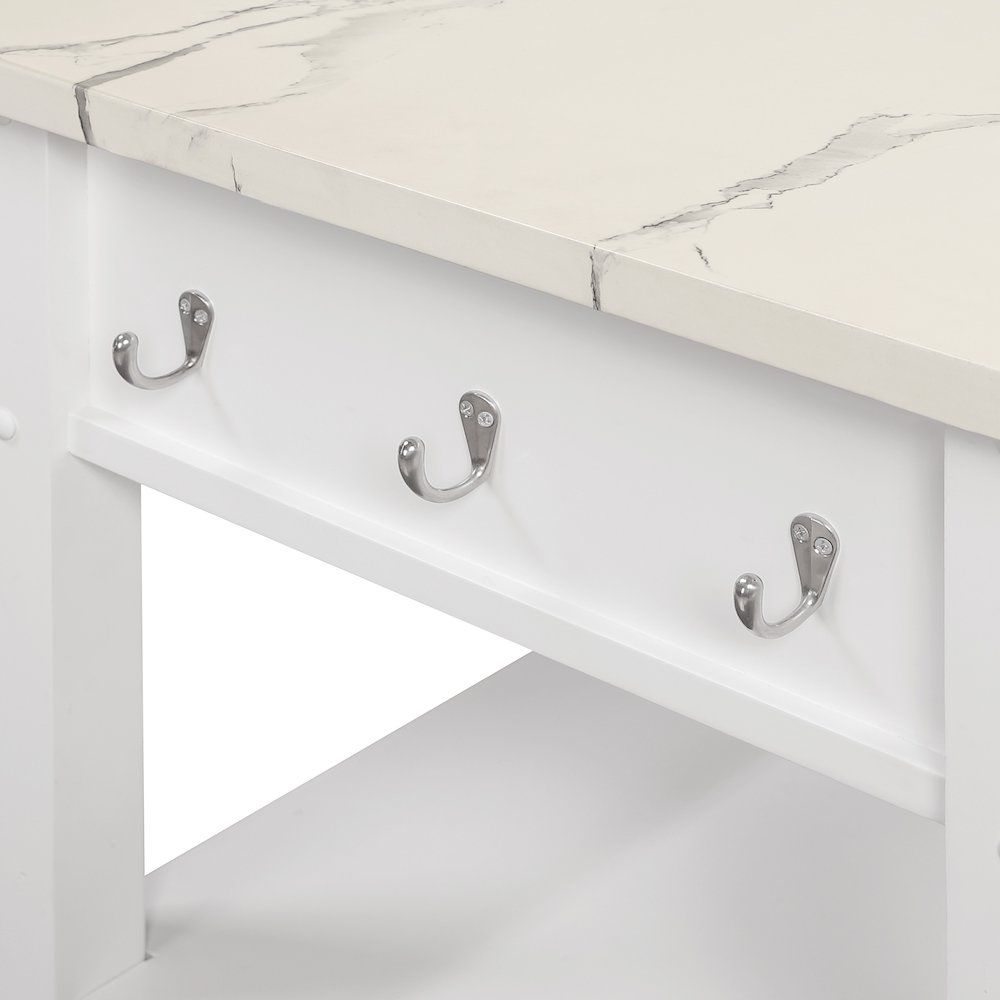 Litchfield Kitchen Cart With Faux Marble Top in White Finish. Picture 12
