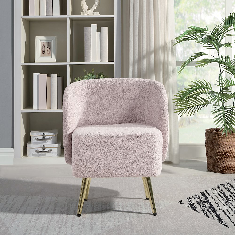 Abrina Vanity Chair in Dusty Rose Fabric with Gold Legs. Picture 7
