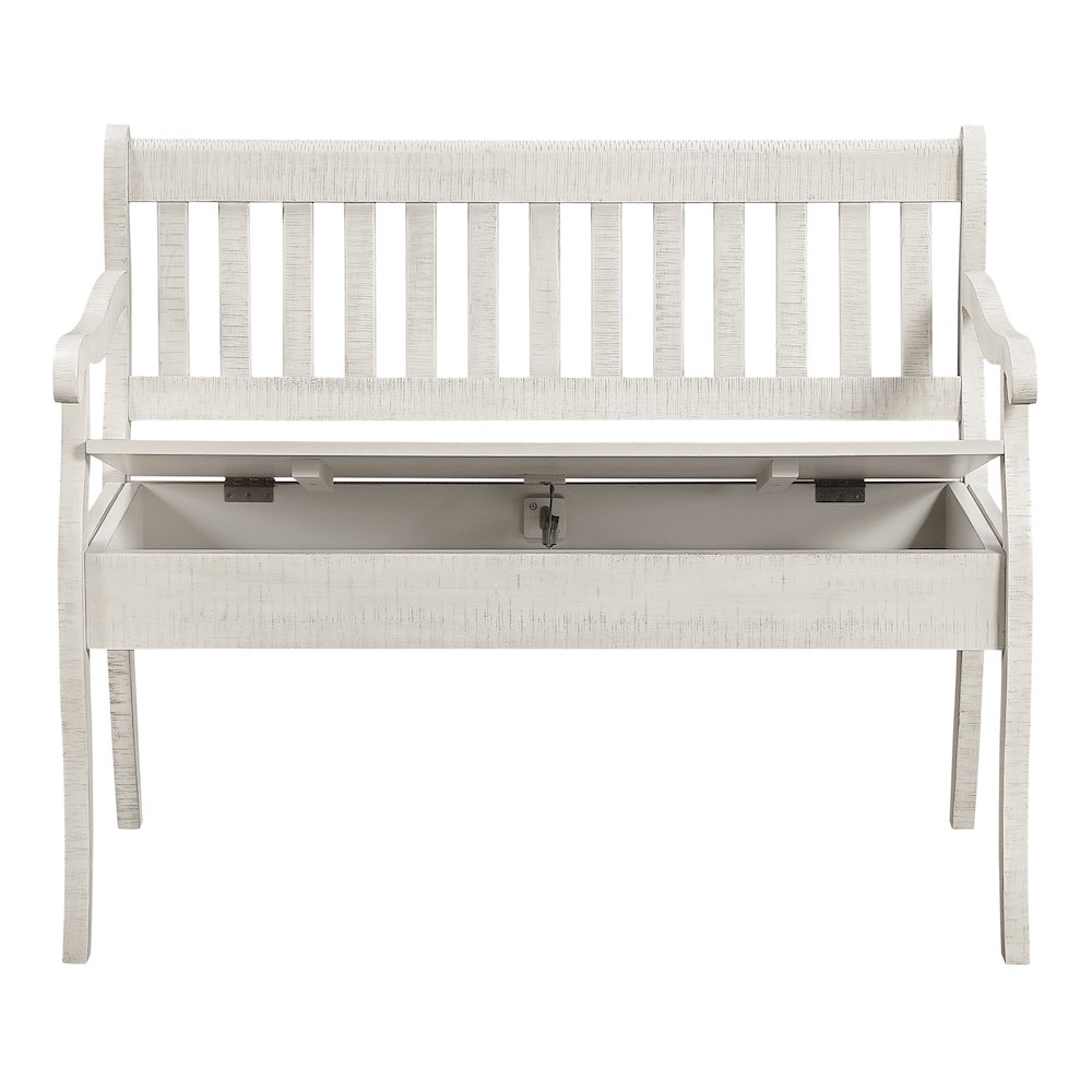 Wakefield Entryway Storage Bench in Destressed White Finish. Picture 5