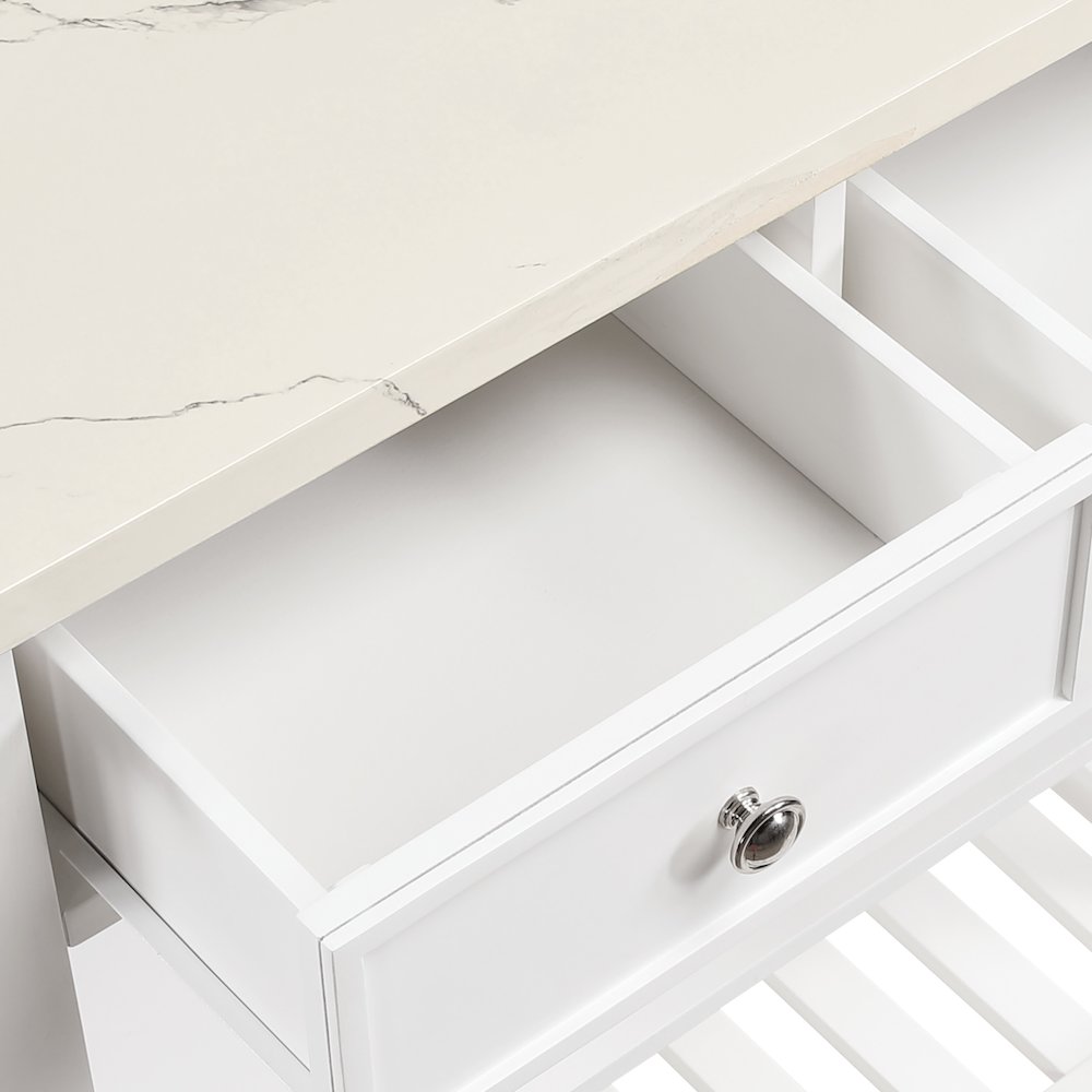 Litchfield Kitchen Cart With Faux Marble Top in White Finish. Picture 7