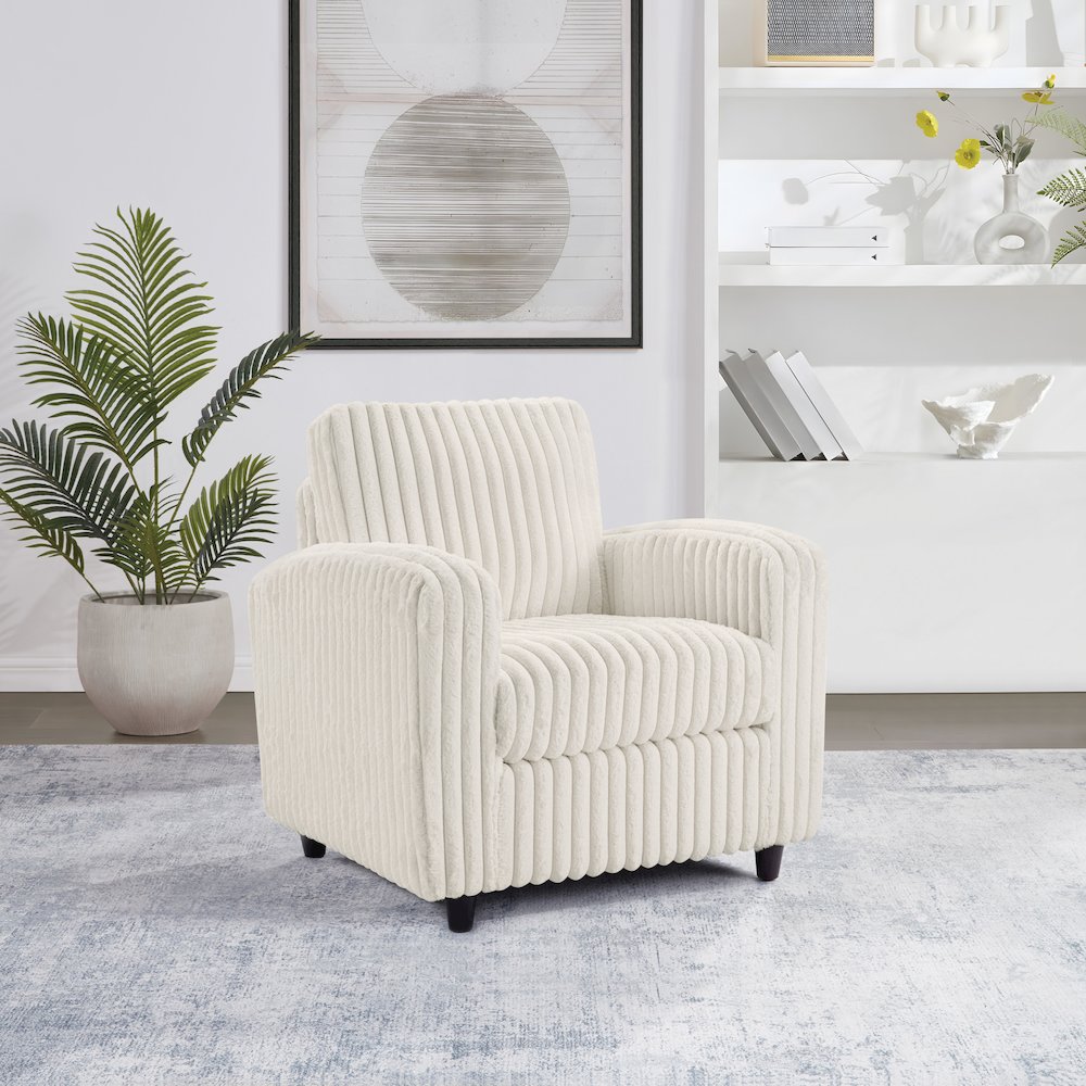 Venus Club Chair in White Cord Fabric and Dark Espresso Finish Legs. Picture 7