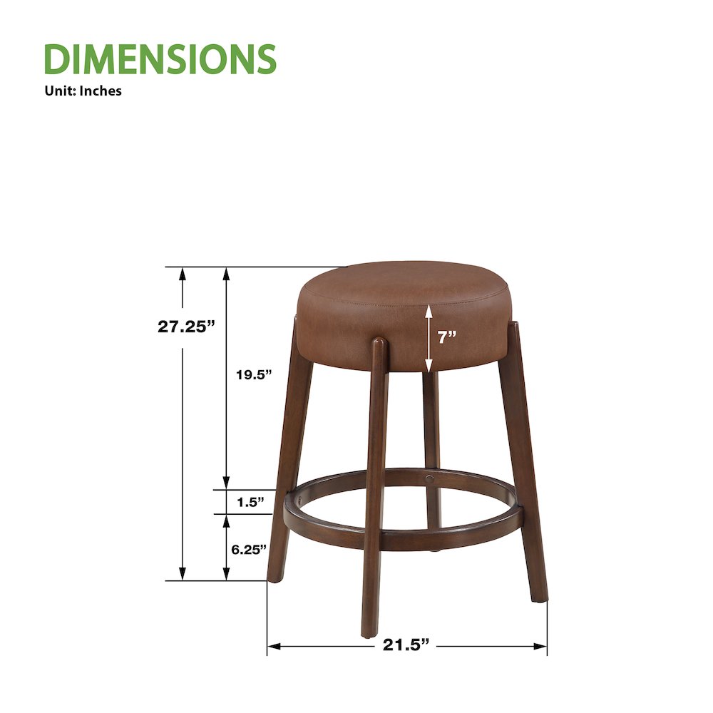 Wesley 26" Counter Stool in Saddle Brown Faux Leather. Picture 7