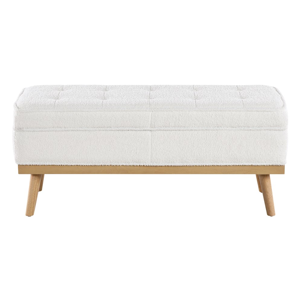 Katheryn Storage Bench in Ivory Sherpa Fabric with National Wood Legs. Picture 3