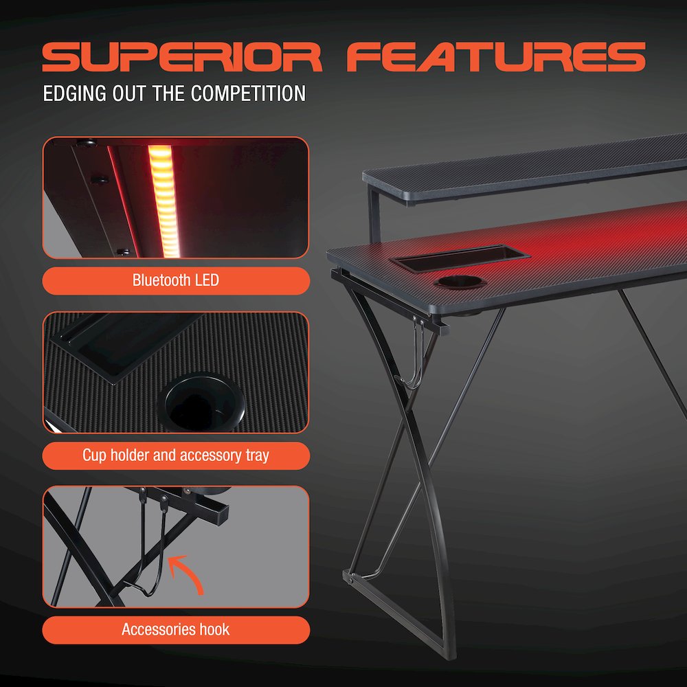 Biome 44" Battlestation Gaming Desk With Bluetooth LED Lights. Picture 10