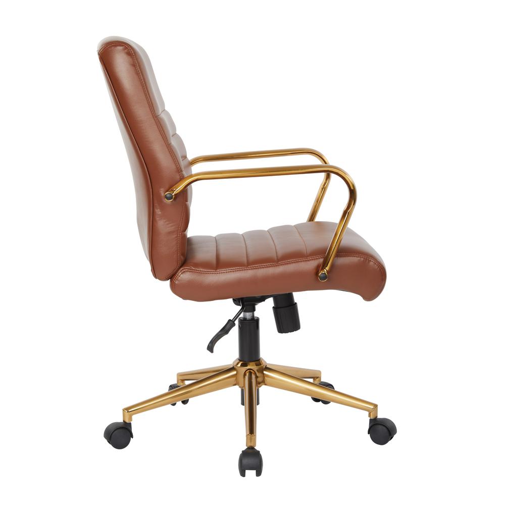 Mid-Back Saddle Faux Leather Chair with Gold Finish Arms and Base K/D, FL22991G-U41. Picture 3