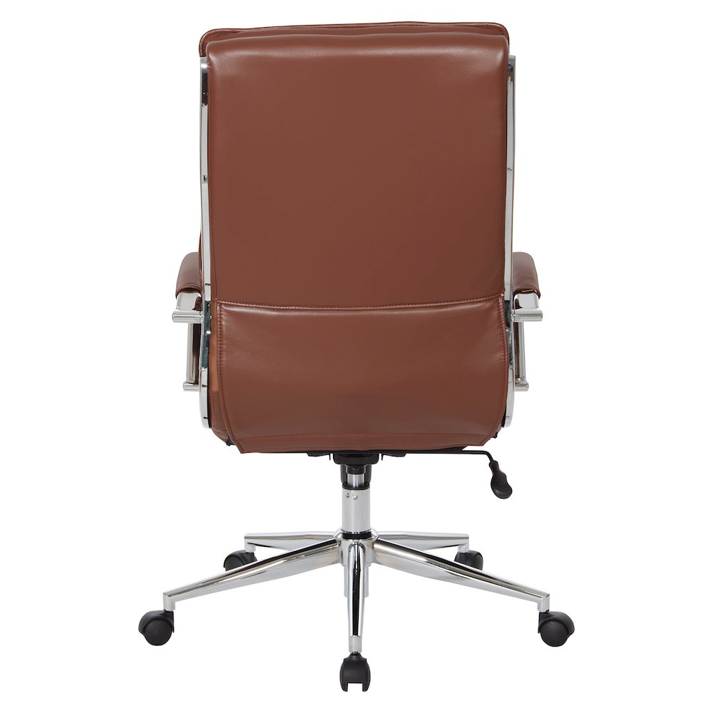 High-Back Manager's Chair in Saddle Faux Leather, Chrome Arms & Base. Picture 6