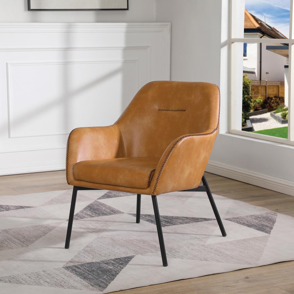 Brooks Accent Chair in Sand Faux Leather with Black Stitch and Black Legs, BRK-R43. Picture 5