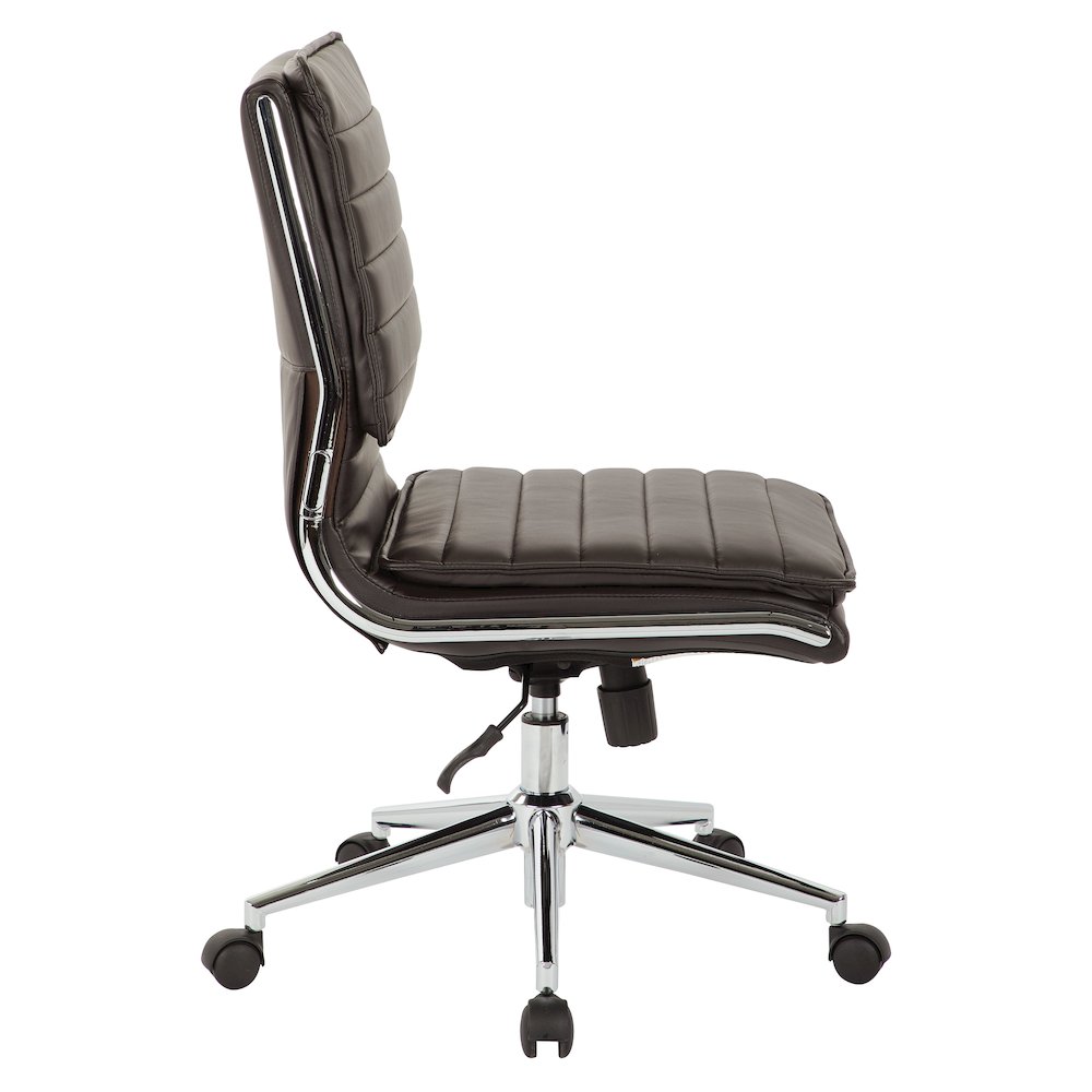 Armless Mid Back Manager's Faux Leather Chair in Black with Chrome Base.. Picture 4