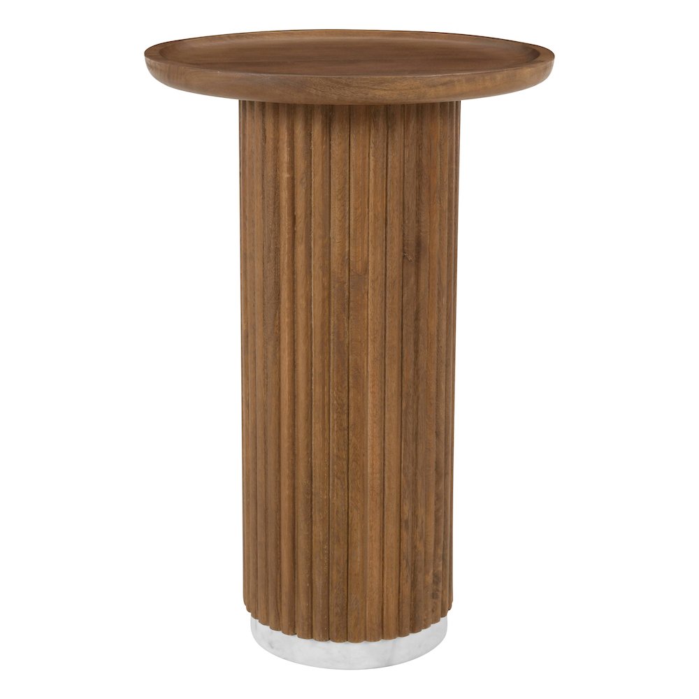Round Solid Wood Pedestal Fluted Accent Table in Golden Honey Finish. Picture 1