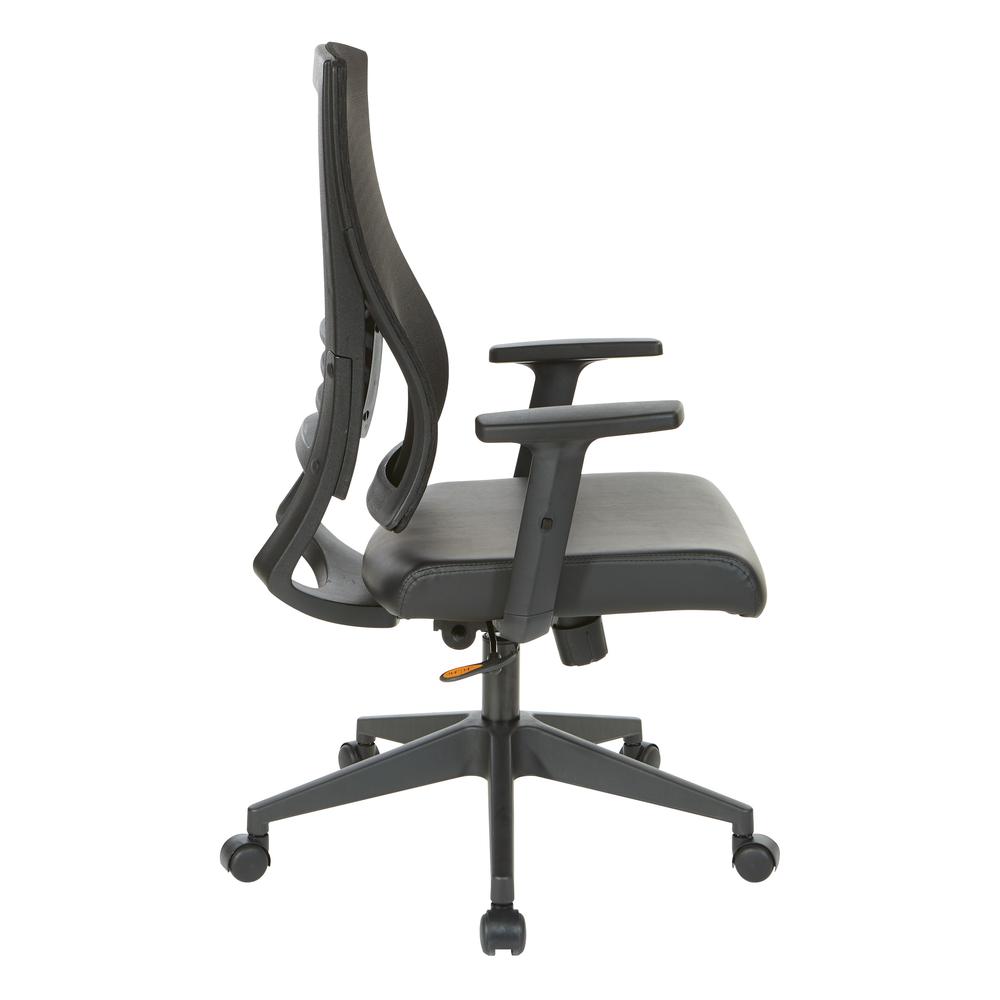 Vertical Mesh Back Chair in Black Frame with Black Faux Leather, EM60930-U6. Picture 3