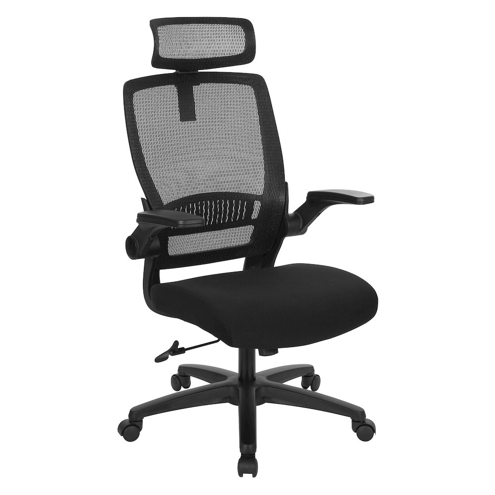 Managers Chair With Mesh Back In Black Fabric Seat Molded Foam. Picture 1
