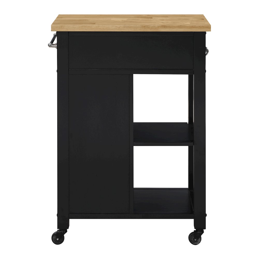 Derry Kitchen Cart with Natural Butcher Block Top With Black Finish. Picture 5