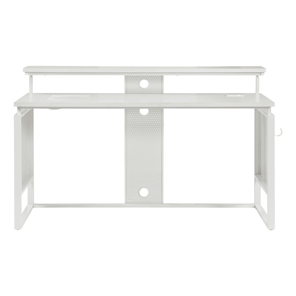 Ace 60" Desk with Hutch in White Top and White Frame. Picture 2