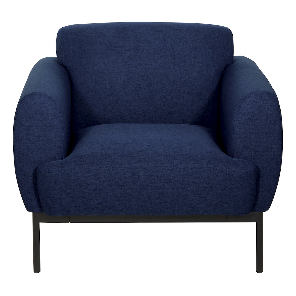 Delta Armchair in Navy Fabric with Black Metal Legs. Picture 2