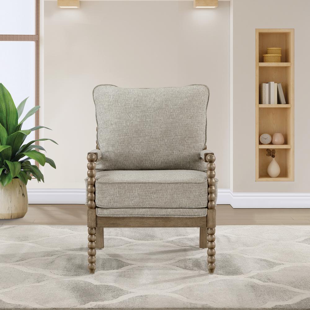 Fletcher Spindle Chair in Fog Fabric with Rustic Brown Finish. Picture 10