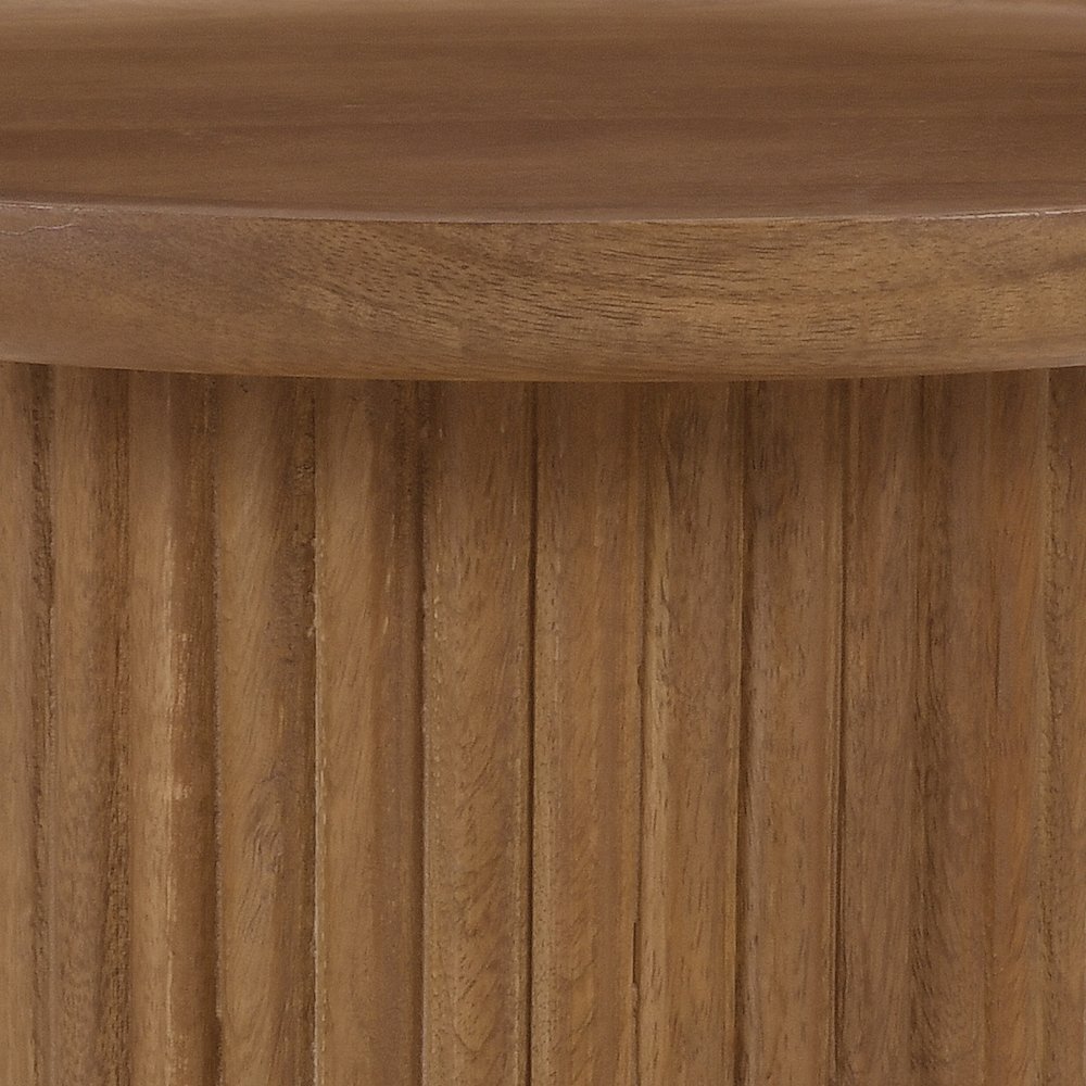 Round Solid Wood Pedestal Fluted Accent Table in Golden Honey Finish. Picture 4