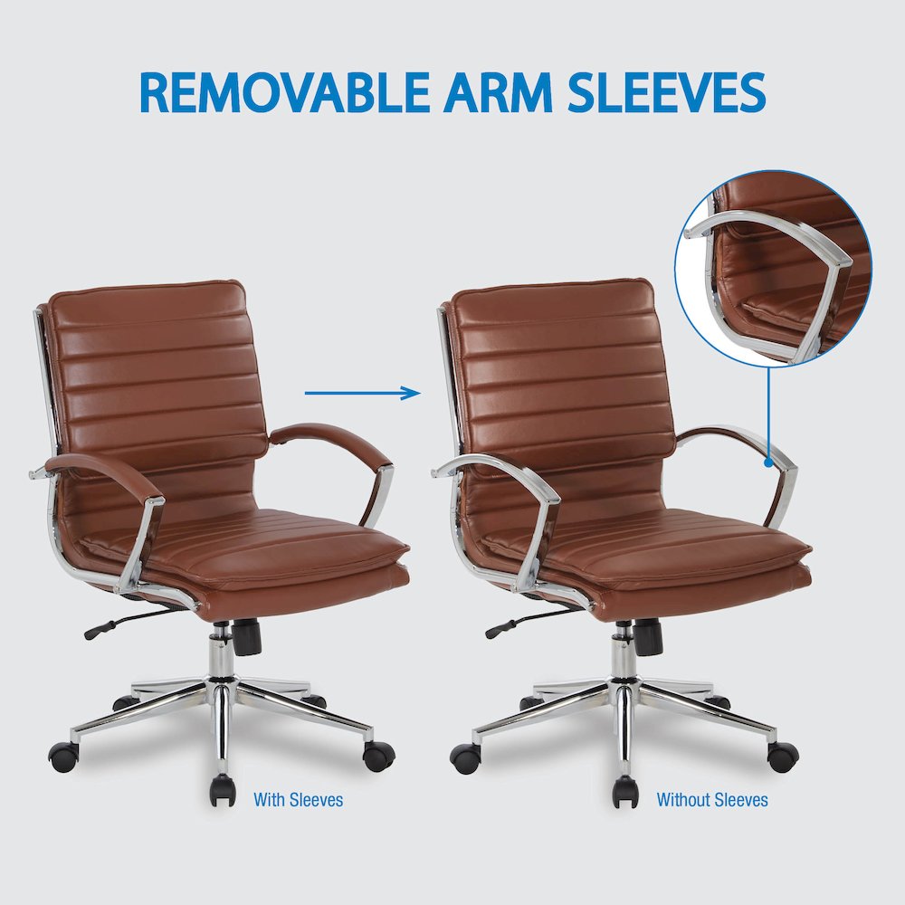 Mid-Back Manager's Chair in Saddle Faux Leather, Chrome Arms & Base. Picture 9