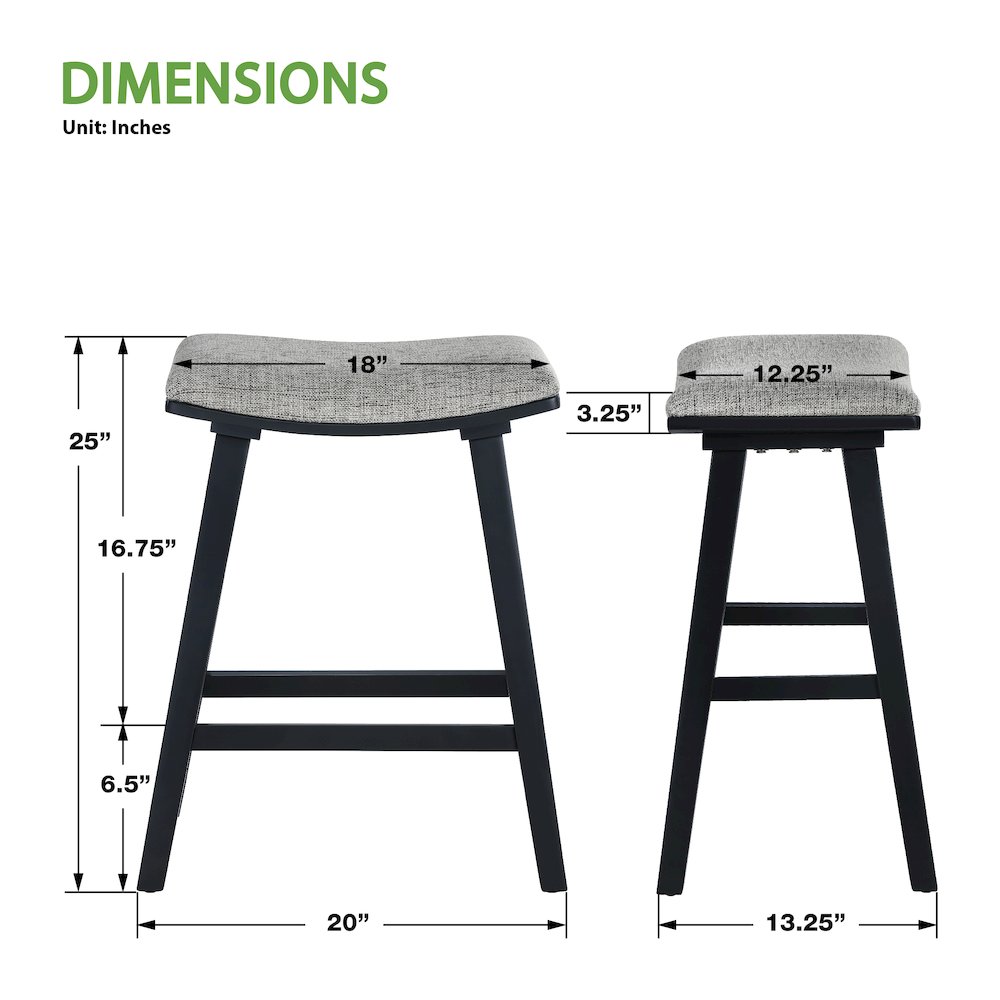 Coley 24" Saddle Stool 2-Pack With Graphite Fabric Seat And Black Wash Frame. Picture 3