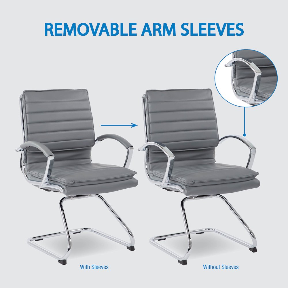 Guest Faux Leather Chair with Chrome Base and Includes Removable Arm Sleeves. Picture 11
