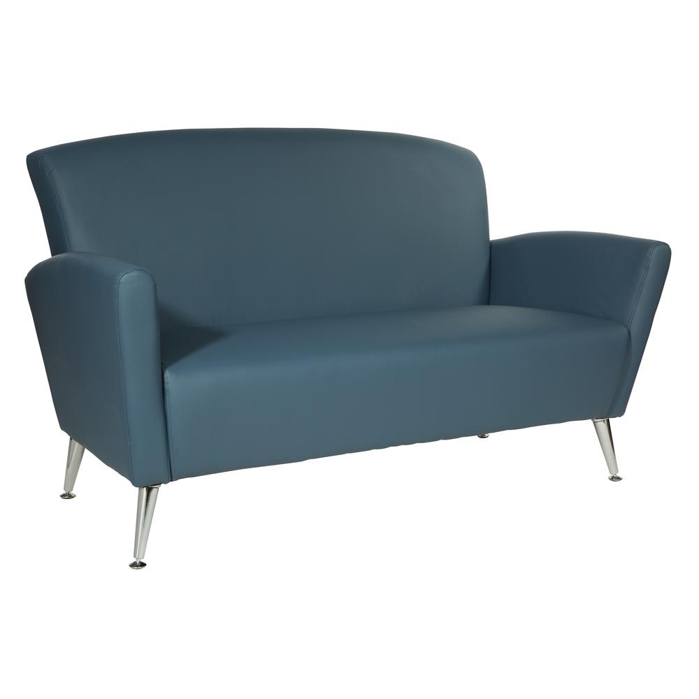 Loveseat in Dillon Blue Bonded Leather with Chrome Legs, SL50552-R105. Picture 1