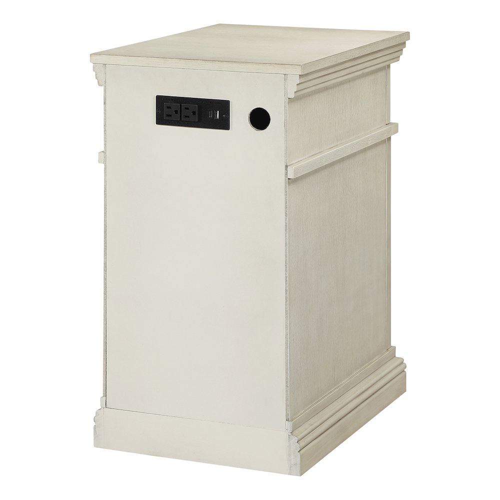 Chair Side Table with 1 Drawer and 1 Glass Door with Power Strip in White Finish. Picture 6
