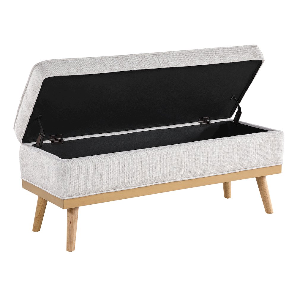 Katheryn Storage Bench in Linen Fabric with National Wood Legs. Picture 7