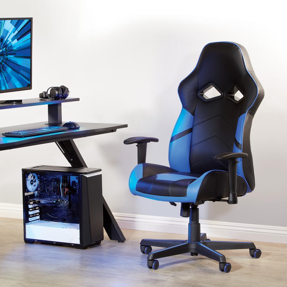 Vapor Gaming Chair in Black Faux Leather with Blue Accents, VPR25-BL. Picture 6