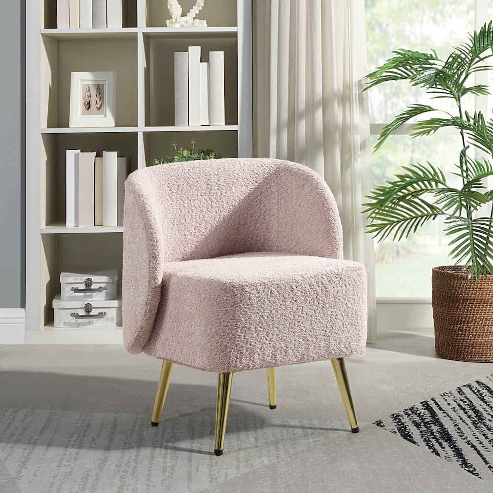 Abrina Vanity Chair in Dusty Rose Fabric with Gold Legs. Picture 6