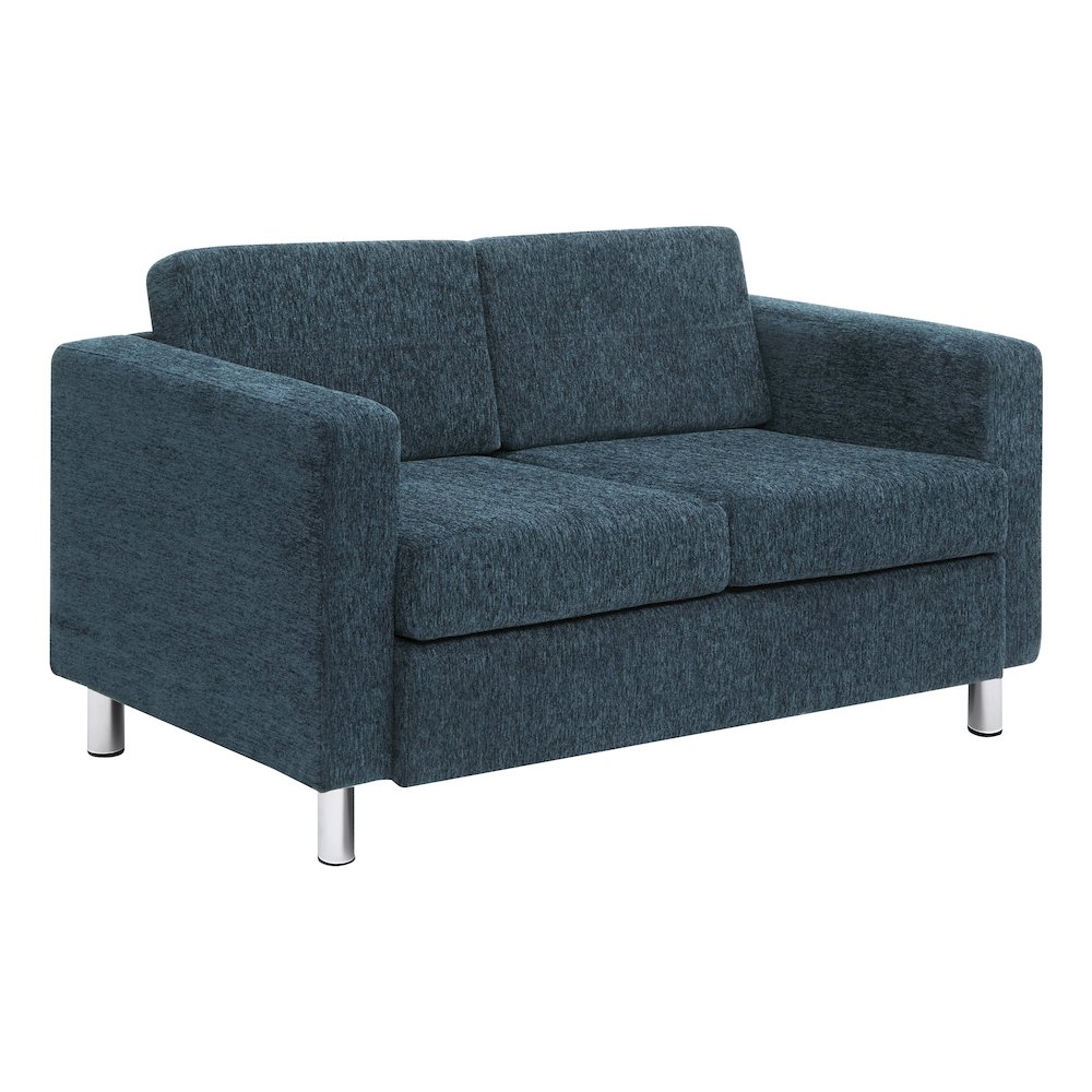 Pacific Loveseat in Navy Fabric with Chrome Legs. Picture 1