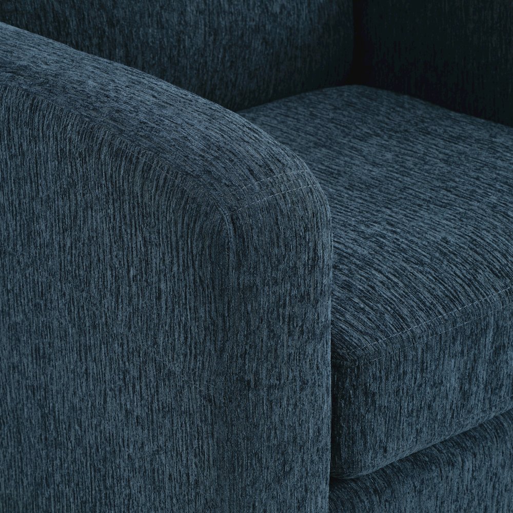 Venus Club Chair in Indigo Fabric and Medium Espresso Legs. Picture 9