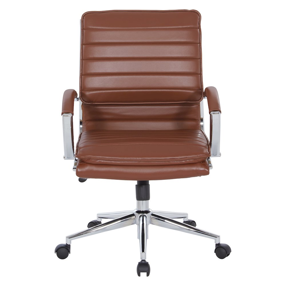 Mid-Back Manager's Chair in Saddle Faux Leather, Chrome Arms & Base. Picture 3