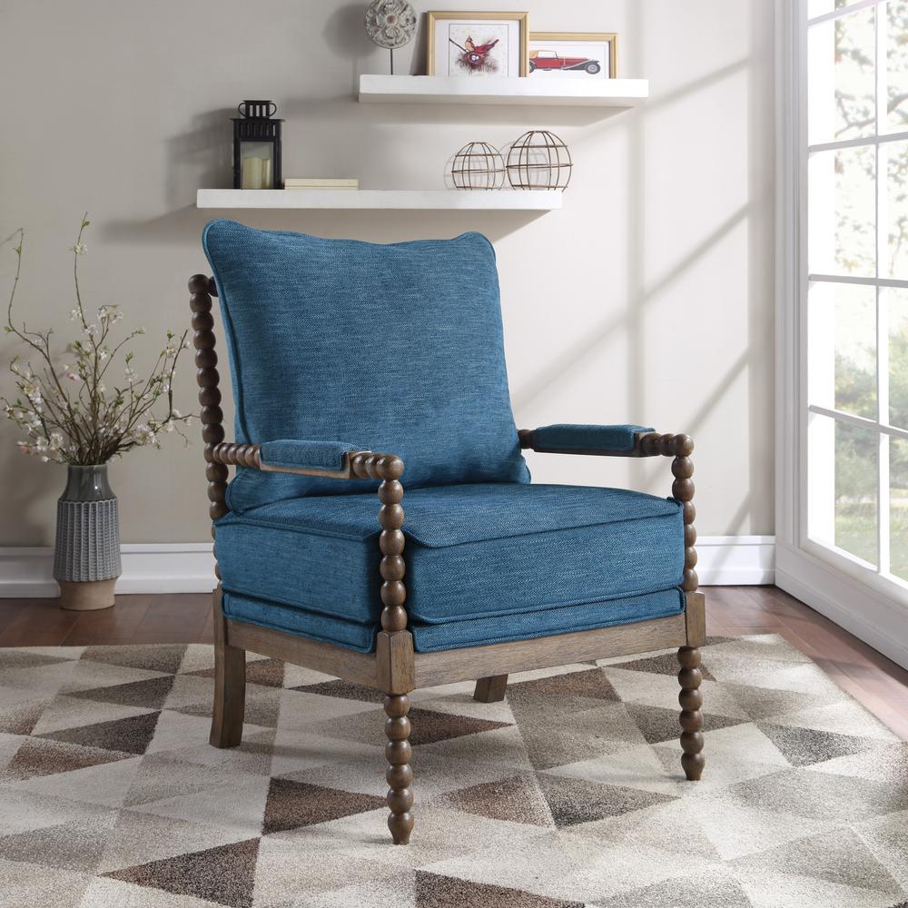 Fletcher Spindle Chair in Navy Fabric with Brush Charcoal Finish, FLR-H16. Picture 5