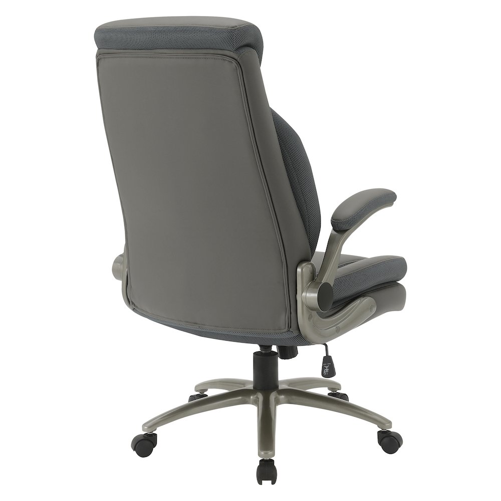 Grey Leather Big & Tall Chair with Padded Flip Arms and Titanium Base. Picture 5