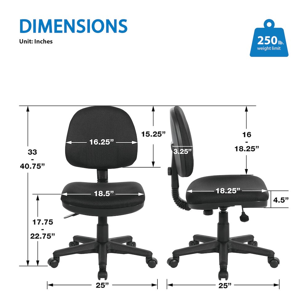 Sculptured Task Chair With Thick Padded Seat and Back in Icon black Fabric. Picture 7
