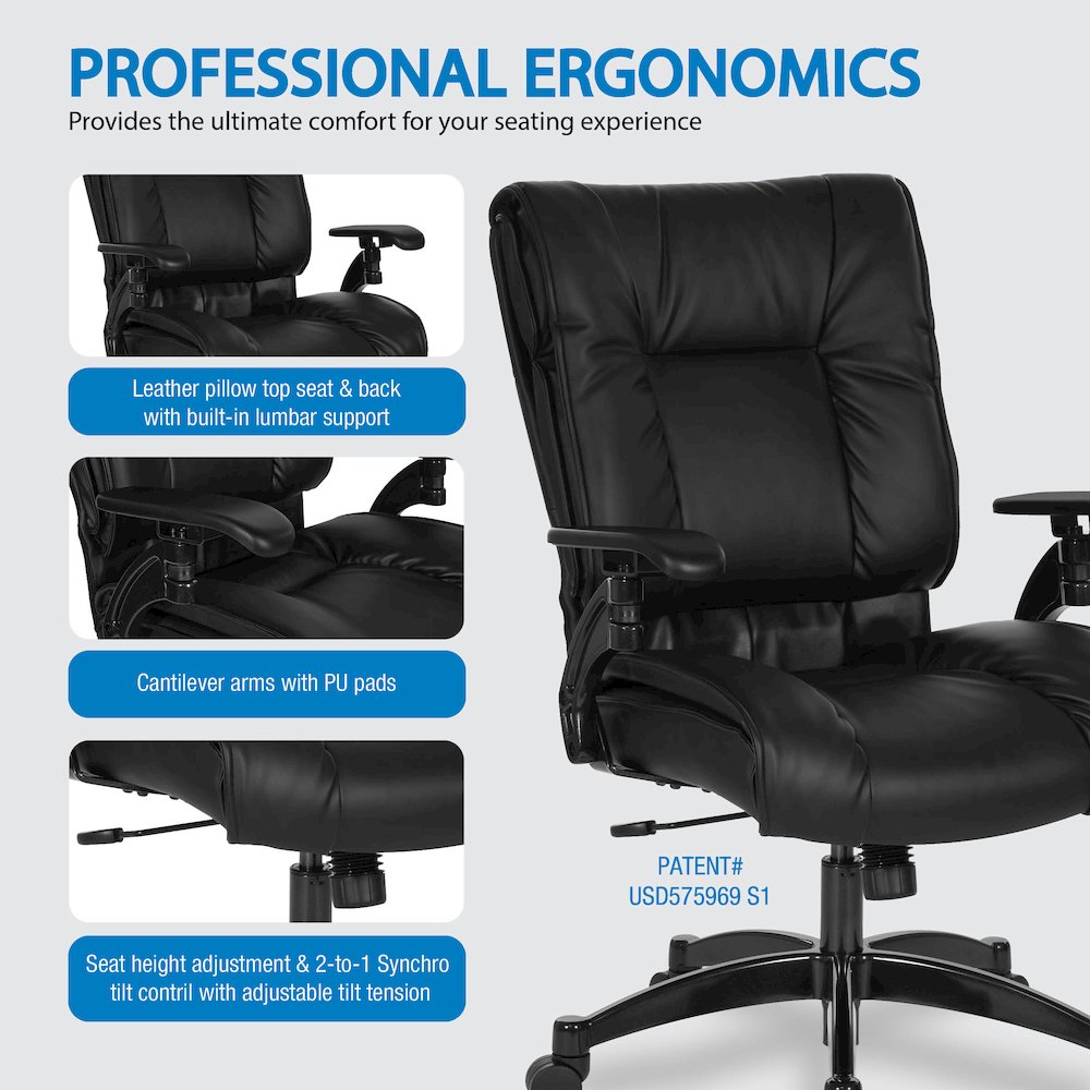 Black Leather Conference Chair with Cantilever Arms, Steel Base. Picture 9