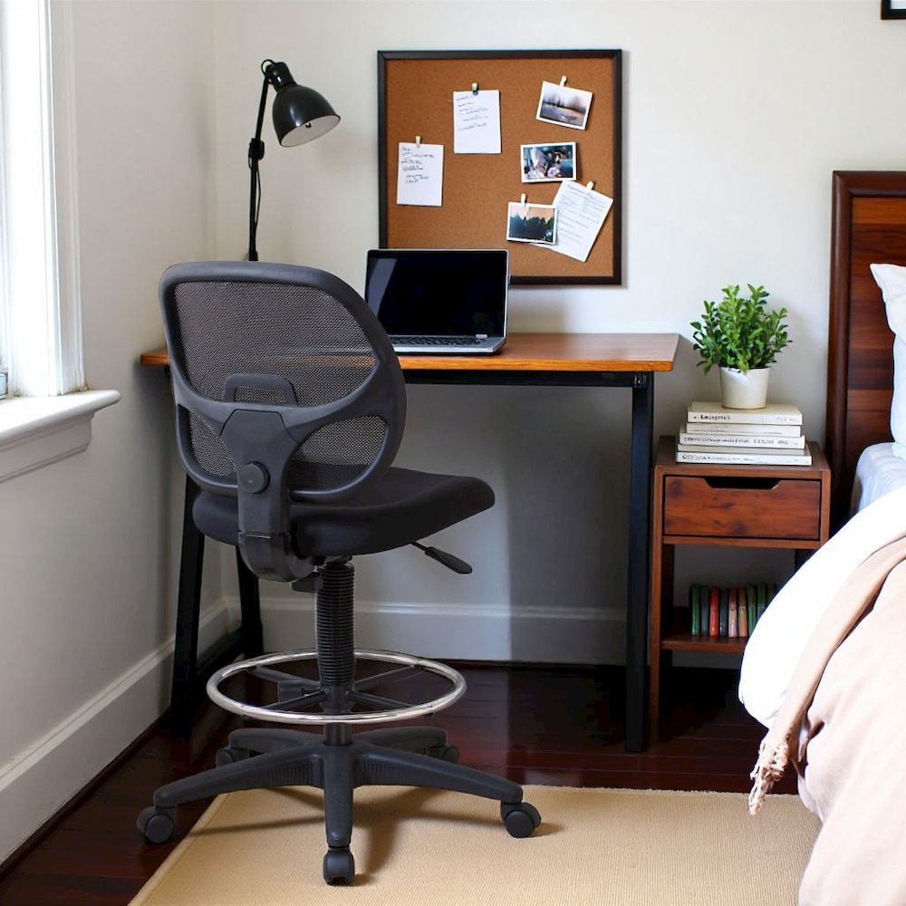 Black Drafting Chair – Tall Office Chair With 20-Inch Foot Rest. Picture 3