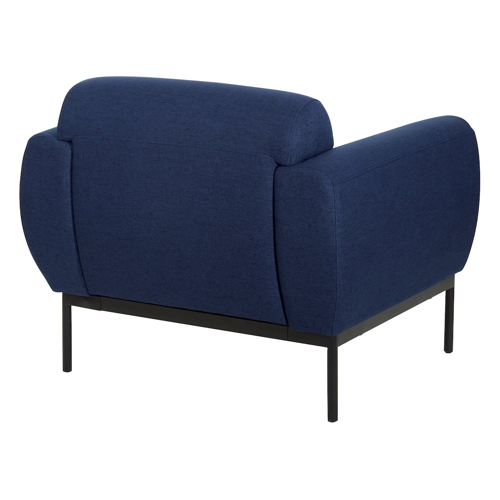 Delta Armchair in Navy Fabric with Black Metal Legs. Picture 5