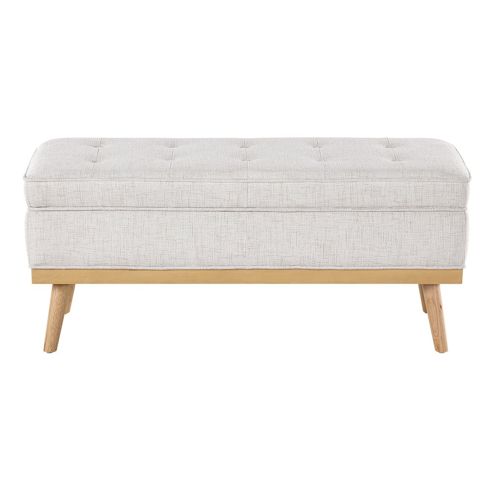 Katheryn Storage Bench in Linen Fabric with National Wood Legs. Picture 6
