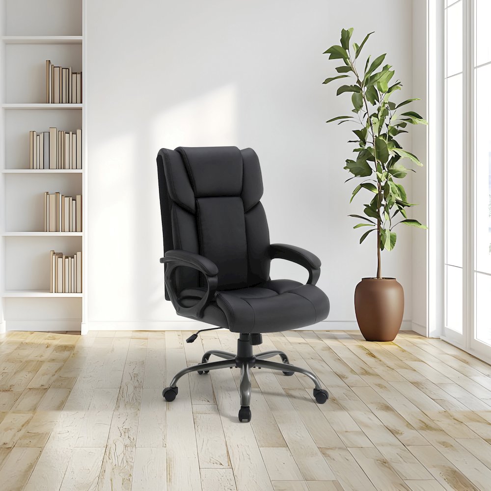 High-Back in Black Faux Leather Executive Chair with Padded Arms. Picture 2