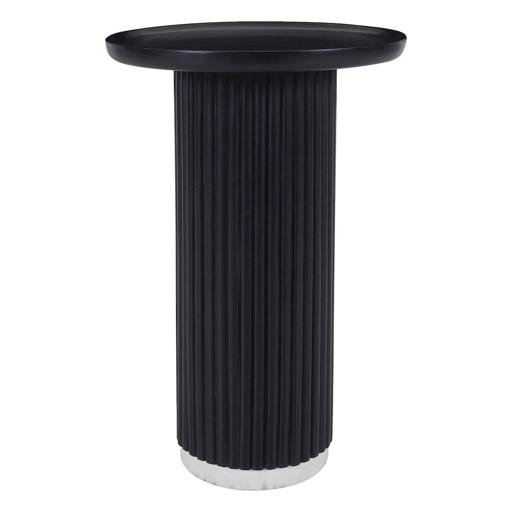 Round Solid Wood Pedestal Fluted Accent Table in Black Finish. Picture 1