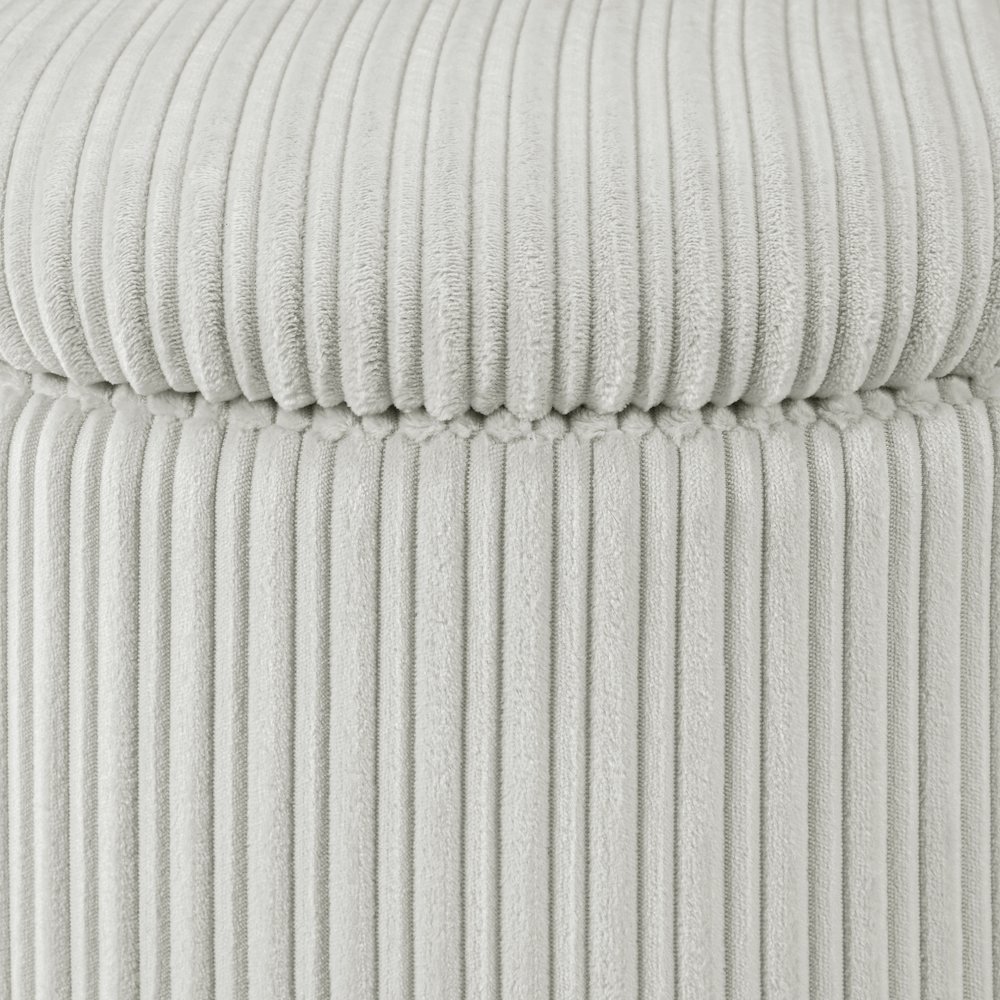 Lyra Storage Ottoman in Taupe Cord Fabric with Medium Oak Legs. Picture 3