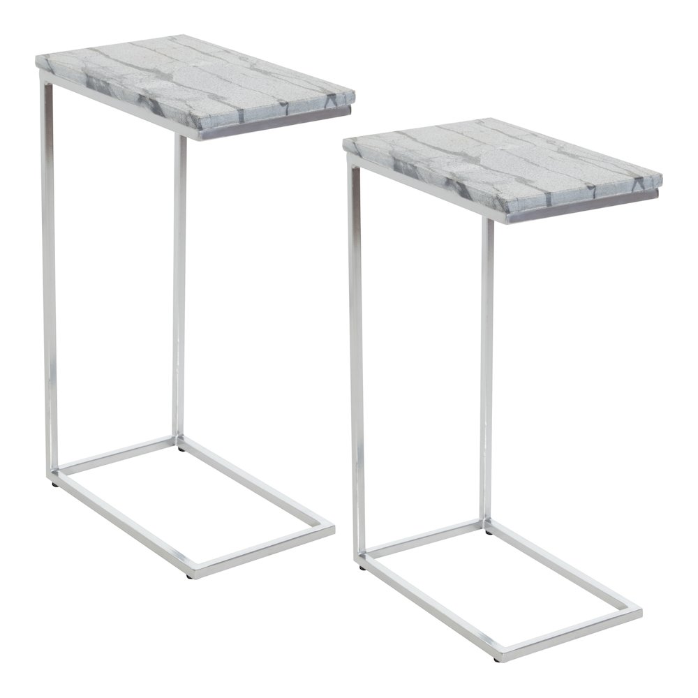 Solid Grey Marble Top C-Table with Chrome Metal Base 2-Pack. Picture 1