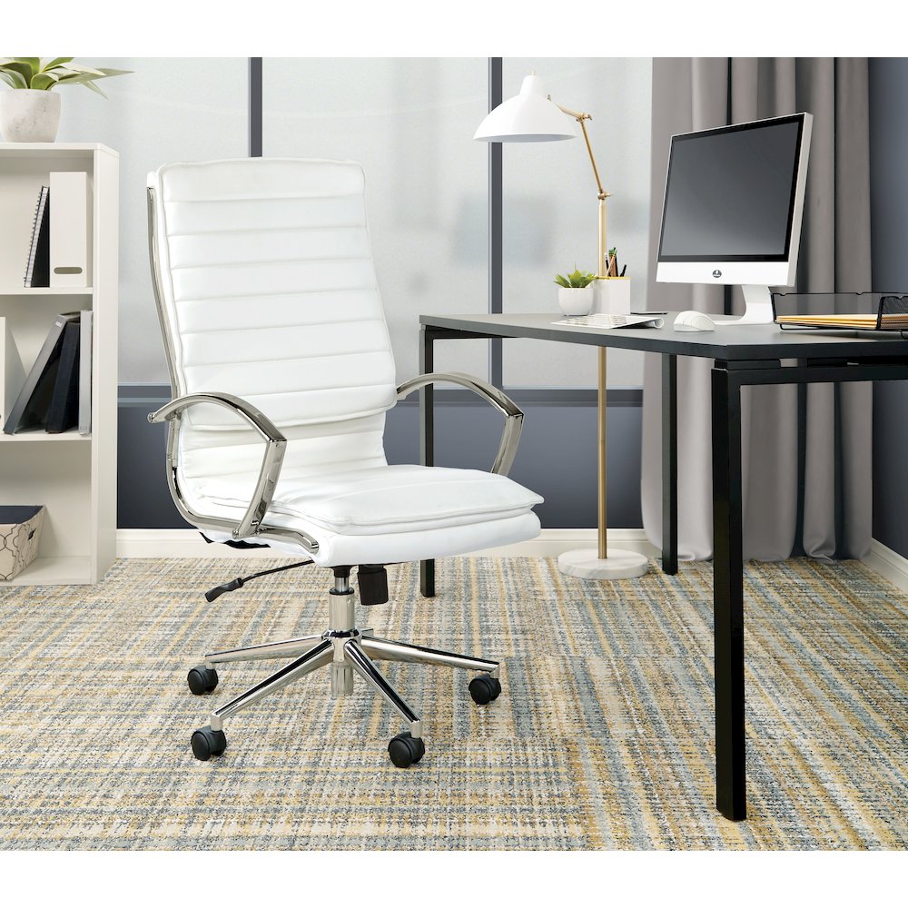 High Back Manager's Faux Leather Chair with Chrome Base, Removable Arm Sleeves. Picture 8