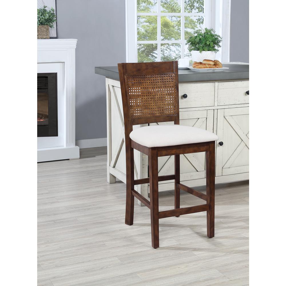 Walden 24" Cane Back Stool 2pk, Linen / Burnt Brown. Picture 7