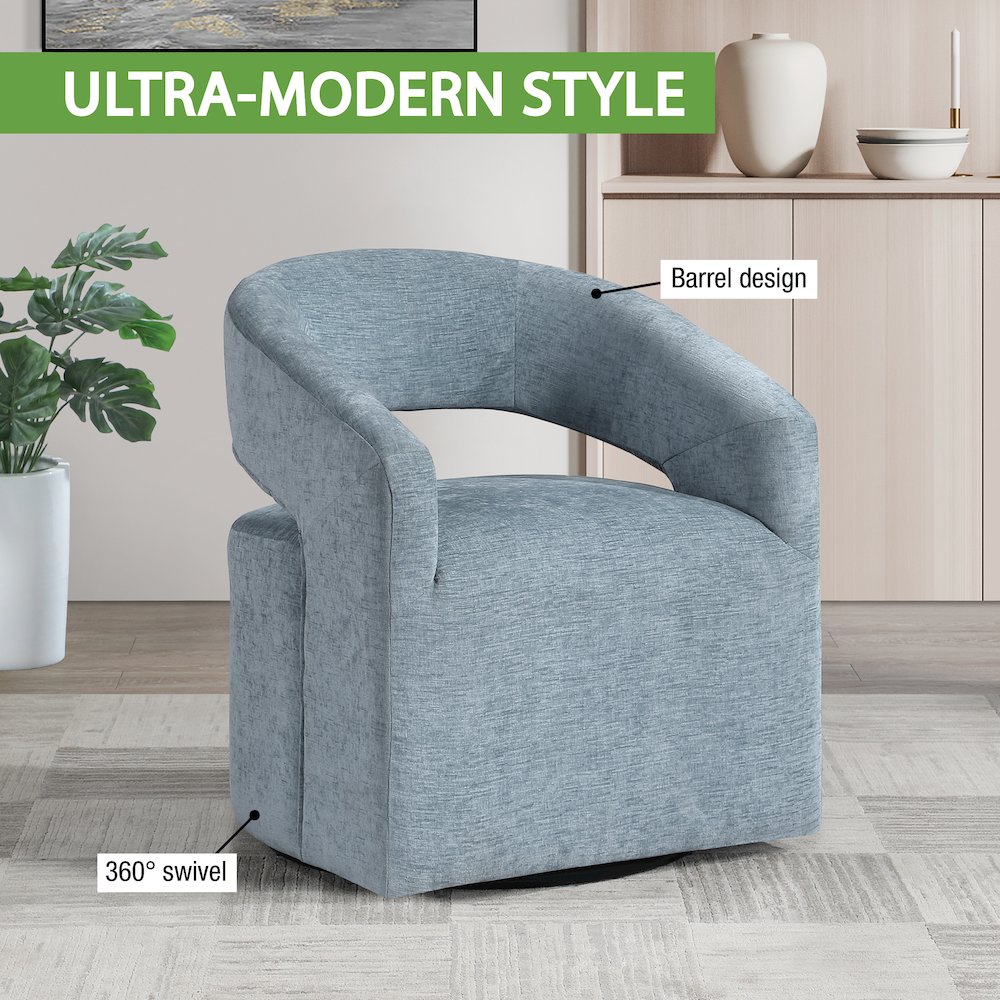 Devin Swivel Chair in Sky Blue Fabric. Picture 11