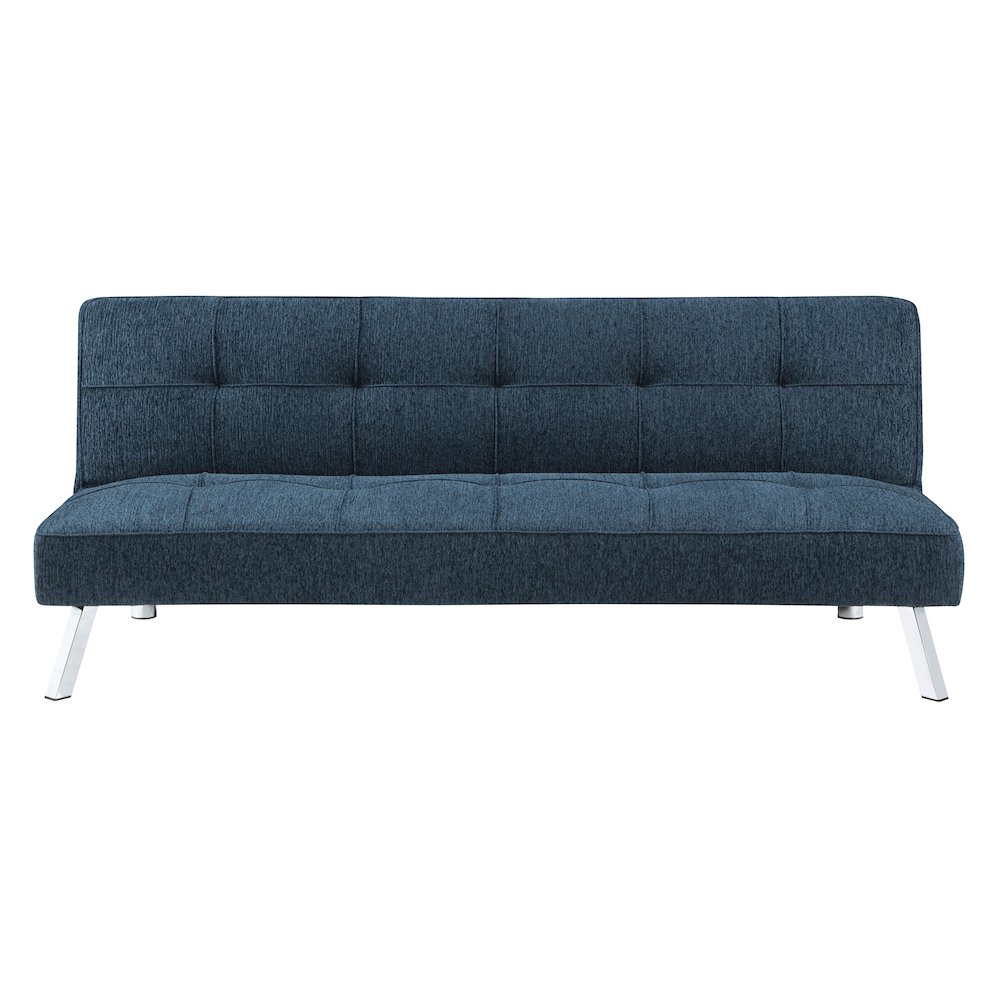 Kenneth Futon in Indigo Fabric and Chrome Legs. Picture 3