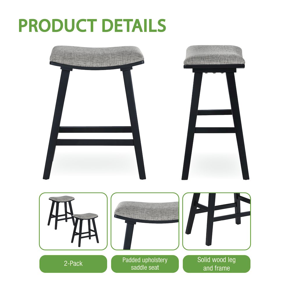 Coley 24" Saddle Stool 2-Pack With Graphite Fabric Seat And Black Wash Frame. Picture 10