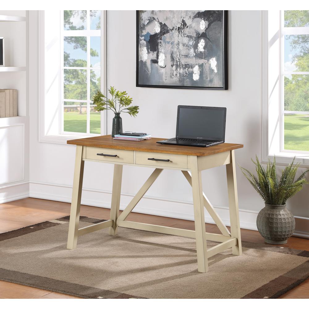 Milford Rustic Writing Desk w/ Drawers in Antique White Finish. Picture 7